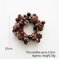 10cm Christmas candle ring with pine cones and red berries for holiday table decor - Brown Pine Cone Wreath
