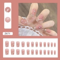 Short square press-on nails in dusty rose with French glitter and pearl design - Z671 Glitter Stacked Diamond