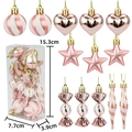 Rose gold 13-piece Christmas ornament set with heart and star shapes in a transparent box - 4cm Flat Box (13 Pieces) / Rose Gold