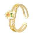 Golden double-layer open ring with rose flower design and colorful gemstones - 14K Gold Castle Flower Style (N-179)
