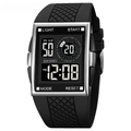 Schwarze digitale Sportuhr mit Silikonarmband und quadratischem silbernem Gehäuse - Silbergehäuse Schwarzes Display