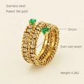 Größe 7 Goldkette Ring aus 18K Edelstahl mit grünen Zirkonen und hellen Diamanten - US 7 / Stil 1 Grüner Zirkon