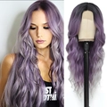 Ombre purple long wavy lace wig for women with high quality synthetic hair strands - Black to Purple Ombre