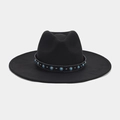 Detalle de sombrero fedora negro con cuentas turquesas y remaches plateados de estilo - M (56-58cm) / Estilo de Banda de Cuero con Cuentas Azules y Remaches (Color 3#)