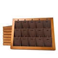 Detail of walnut wood jewelry tray with 15 slots and dark brown velvet for necklaces - 15-Slot Pendant Tray