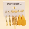 6-pair set of gold-tone star and yellow resin drop earrings on white display card - Golden Waterdrop Star Combo (12)