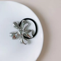 Silver liquid metal flower ponytail holder with black elastic hair band for women - GA2763 Silver Flower Band