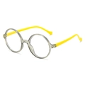 Kids round glasses frame in translucent grey with bright yellow temples for boys and girls - Grey Frame Yellow Temples