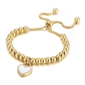 Bracciale a sfere in acciaio dorato con ciondolo a cuore bianco e chiusura a scorrimento - Oro Bianco (KB165592-Z)