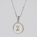 Minimalist stainless steel necklace featuring a shell pendant with silver letter Z - Silver White Shell Letter Z