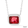 Silver necklace featuring a square-cut red gemstone pendant on a fine metal chain - Silver - Red Zirconia (PDD057)