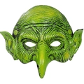 Gruselige grüne Goblin-Hexe-Halbmaske mit langer spitzer Nase für Halloween-Partys - Hexenmaske aus PU-Schaum (HN16037)