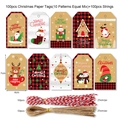 Set of 100 Christmas kraft paper gift tags with 10 patterns and matching strings - MC6-4 Style / 100 Pieces/Pack