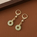 Chinese retro gold earrings with light green round faux jade and sparkling rhinestones - Pingan Buckle Earring S3613