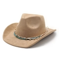 Detail of faux suede cowboy hat with turquoise beads and silver ethnic style hatband - M(56-58cm) / Camel Faux Suede
