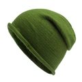 Army green slouchy rabbit fur knit beanie hat with casual rolled edge design for winter - One Size / Green