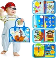 Blue pirate themed Montessori busy board felt book with world map and sea animals - Blue Pirate Ship 5-Page Style / 44x28cm