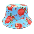 Close-up of sky blue sun hat featuring vibrant red pomegranate patterns and premium stitching - M (56-58cm) / Sky Blue