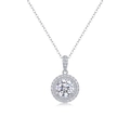 Macro shot of S925 sterling silver halo pendant necklace with a round-cut moissanite stone - Moissanite Pendant