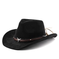 Dettaglio cappello da cowboy nero con fascia in cuoio intrecciato e teschio di toro argento - M(56-58cm) / Nero