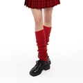 Vibrant red slouch socks in knitted texture paired with a black platform shoe - 40CM / Red