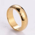 Polished gold stainless steel wide ring featuring engraved cute bunny rabbit patterns - US 6 / Gold
