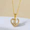 Golden heart pendant necklace with shimmering zircon inlay and a refined gold chain - N0117 Gold