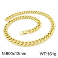 Detail view of 12mm gold Cuban link necklace showing 600mm length and 161g weight specs - Gold Necklace (KN199923-KFC)