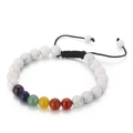 Handgemaakte chakra-parelarmband met witte marmeren steen en verstelbaar zwart gevlochten koord - Verstelbare Trekkoordstijl / Wit Marmer 7 Chakra's Gevlochten (KB161267)