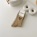 Braune Socken aus gekämmter Baumwolle mit süßem Hundestick und feiner Rippenstrick-Optik - Einheitsgröße / Khaki
