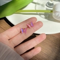 Pink purple iridescent butterfly stud earrings with shimmering glitter finish - EQ-72 Iridescent Pink Butterfly