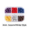 4mm mixed 6-color pearl beads for nail art in a 6-compartment storage case - 6-Grid Pearl PR02 (4mm Autumn/Winter Color Mix)