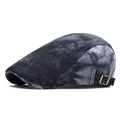 Retro black and gray tie-dye newsboy cap for men featuring a vintage metal buckle - Black 1