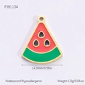 Pendentif tranche de pastèque en acier doré 18k avec émail rouge, 14,3 mm - PJ91134 Forme de Pastèque