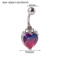 Silver belly button ring with gradient blue-purple heart zircon and crown detail - 1.6x10mm / Heart/Blue-Purple-Pink Gradient