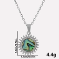 Detail showing dimensions of sunburst pendant with abalone shell inlay on O-chain - Steel (Abalone Shell Necklace)