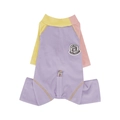 Dog bodysuit in purple and yellow ribbed knit with cartoon embroidery and leash hole - S / Purple