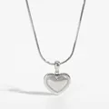 Polished silver stainless steel double heart pendant necklace with snake chain - Silver Necklace (PD1641)