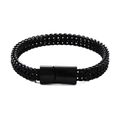 Detailed close-up of a black double-row woven stainless steel bracelet with magnetic clasp - 4*8 19CM / Black