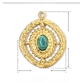 Detail view of 20mm gold stainless steel pendant with natural stone and texture - YE421 (Gold Geometric Round Green Stone)