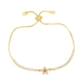 Adjustable gold star bracelet with red zircon center and sparkling pavé crystal chain - Rose Red