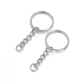 Polished silver metal split key rings with short chain and open jump ring connectors - 10pcs/Pack / Silver + Open Ring