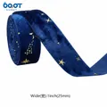 Pink velvet ribbon with gold foil star pattern in 1 inch width for DIY hair accessories - 2.5cm / Pink