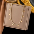 Golden titanium steel necklace with zircon pavé and multiple eight-pointed star charms - 【h1165】necklace Gold