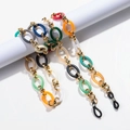 Bohemian style colorful acrylic eyeglass chain with gold metal rings and rubber loops - Color 9 (Multicolor Patchwork)