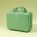 Mini green hardshell makeup suitcase with striped texture and durable double handles - 14" / Fruit Green