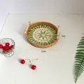 Handwoven 22cm round rattan tray with green floral shell inlay and wooden handles - Green Grape / Small 22x3cm