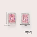 Boucles d'oreilles carrées en zircon rose avec halo de cristal, taille 1.8cm x 1.4cm - Rose