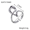 Dettaglio dell'anello in acciaio inossidabile da 5,4g dal design liquido e misure - XJ47517AW0/Argento Organico Aerodinamico