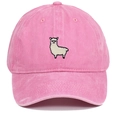Pink washed cotton baseball cap with vintage finish and alpaca embroidery detail - Adjustable / Pink